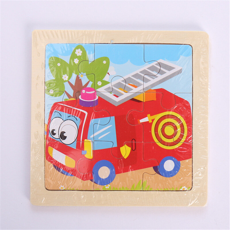 Rompecabezas de madera en 3D para niños, juguete educativo de inteligencia infantil con tablero de tangram, con dibujos animados y de tráfico, para el aprendizaje