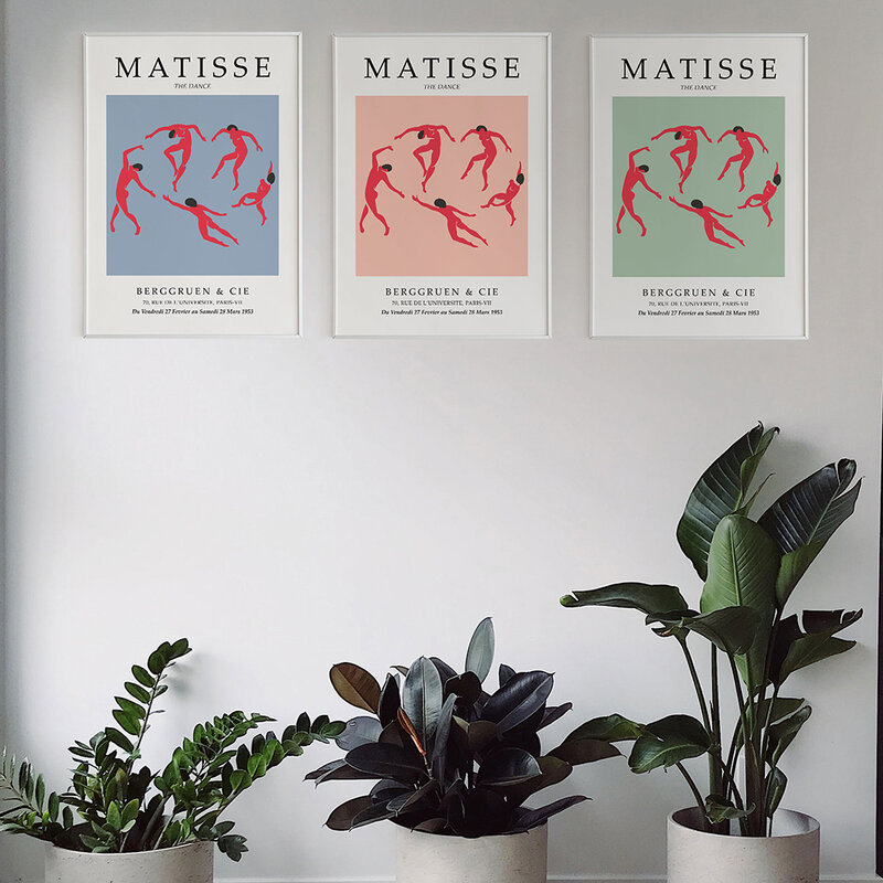 Hanriマティス抽象絵画ミニマリスト展示ウォールアートキャンバスプリントヴィンテージポスターベージュの壁の写真リビングルーム