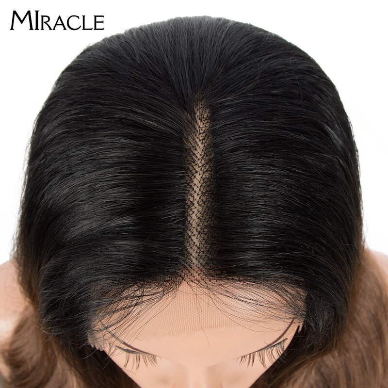 MIRACLE Body Wave Synthetic Lace Front Wig For Women Ombre Blonde Wig 26 Inch Lace Wig Cosplay Wig High Temperature Fake Hair