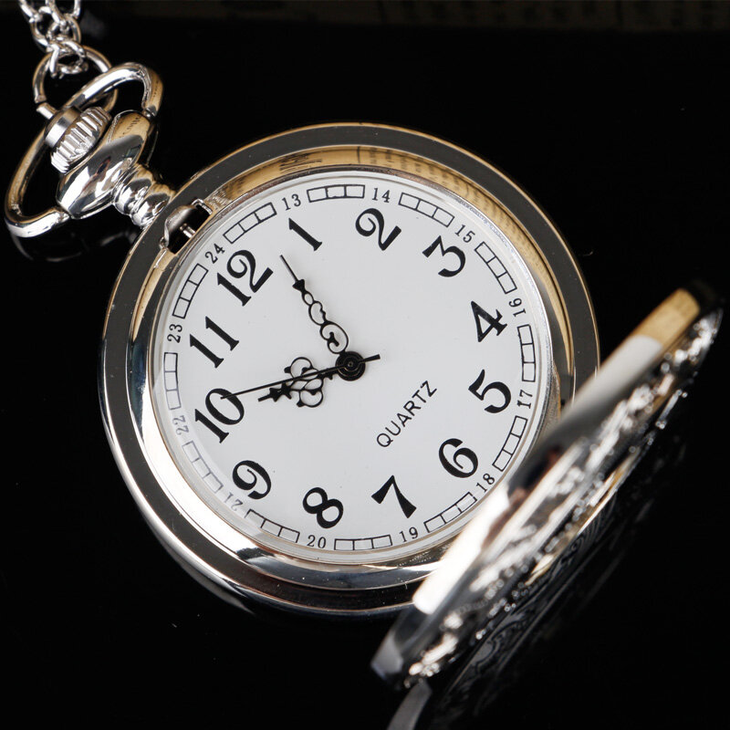 Collar de reloj de bolsillo de cuarzo plateado clásico, reloj colgante con tapa de números romanos, venta directa, moda