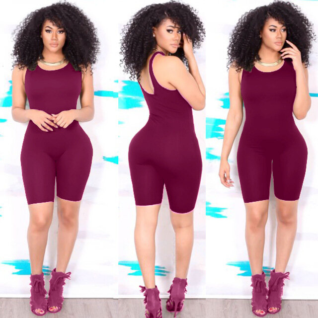 Summer Sexy Women Sports Jumpuit Sleeveless Bodycon Romper Playsuit Short Pants Tracksuit Gym Fitness