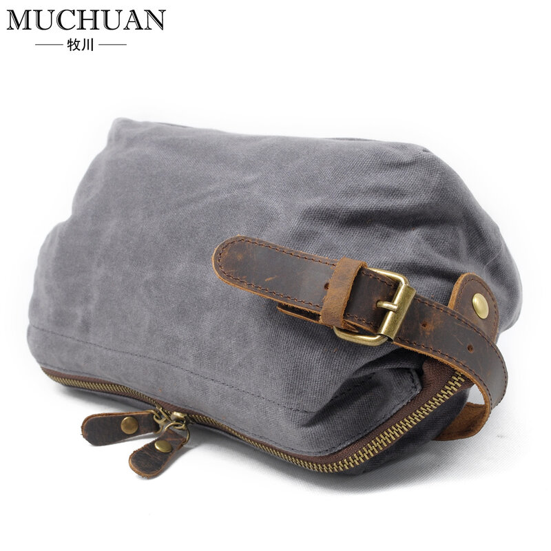 2021Men's Fashion Clutch Oil Wax Canvas Toiletry Bag Retro Clutch Head Layer Cowhide Wrist Bag Leather Bags
