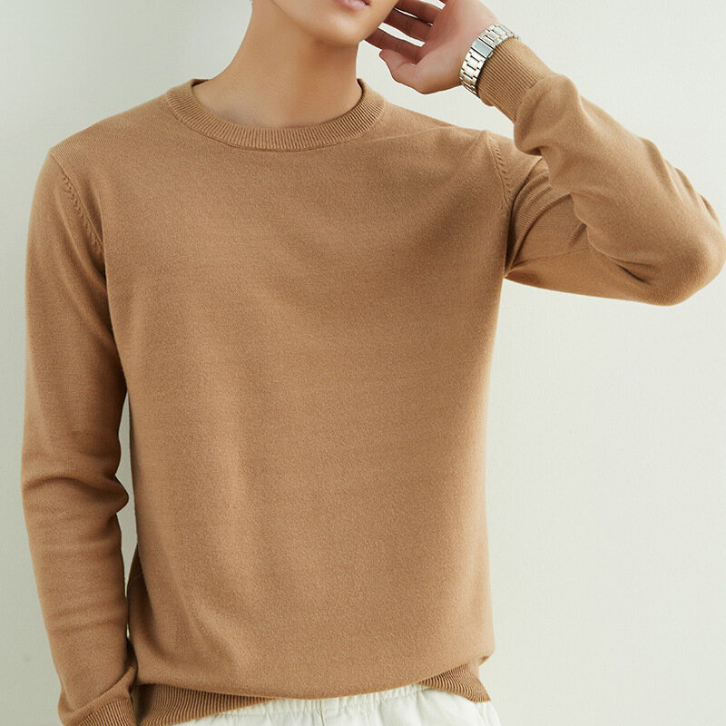 MRMT 2024 merek baru pria musim gugur Sweater leher bulat warna Solid lengan panjang pakaian rajut tipis longgar garis bawah ShirtTide