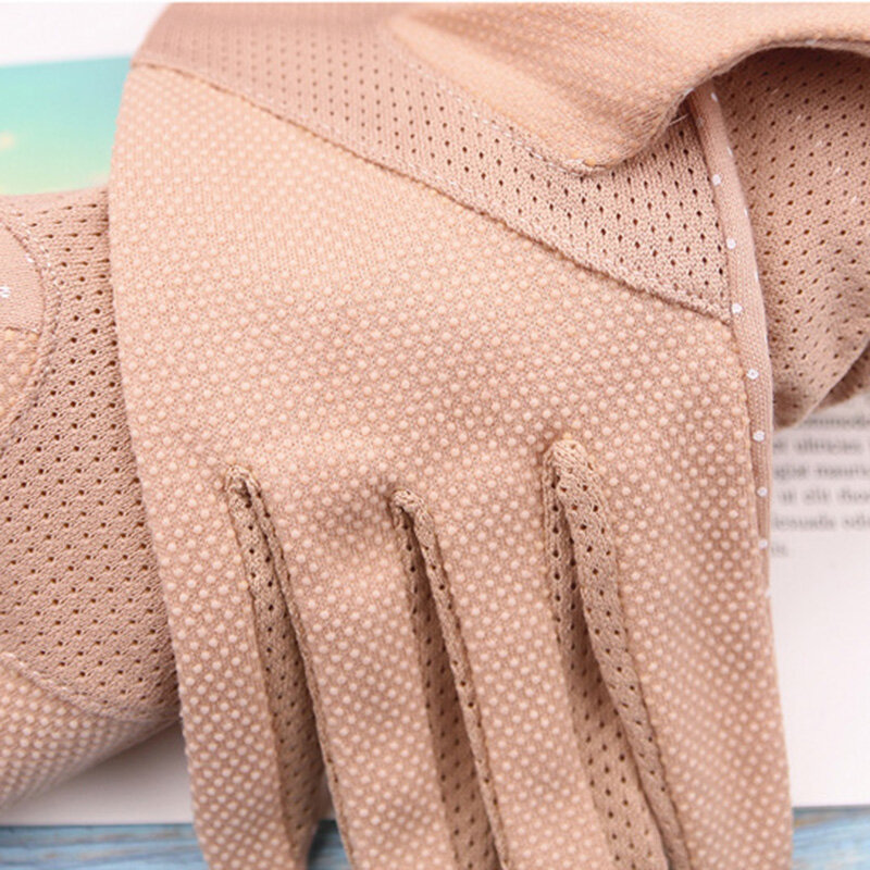 ถุงมือป้องกันแสงแดดสำหรับผู้หญิง, ถุงมือฤดูร้อนของผู้หญิงจุดผ้าฝ้ายระบายอากาศได้ดีกันลื่นหน้าจอสัมผัส2024