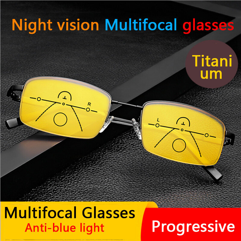 Kacamata Baca Penglihatan Malam Baru Progresif Jarak Multi-fokus dan Dekat Penggunaan Ganda Kacamata Mengemudi Antisinar Tinggi Usia Menengah A
