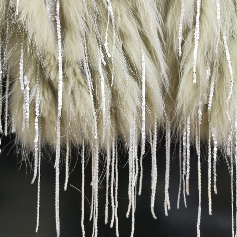Lunghezza 55 centimetri Reale cappotto di pelliccia delle donne ha lavorato a maglia reale della pelliccia di fox cappotto nuovo di modo stlye femminile cappotto di pelliccia di Procione tessuto con frangia cappotto