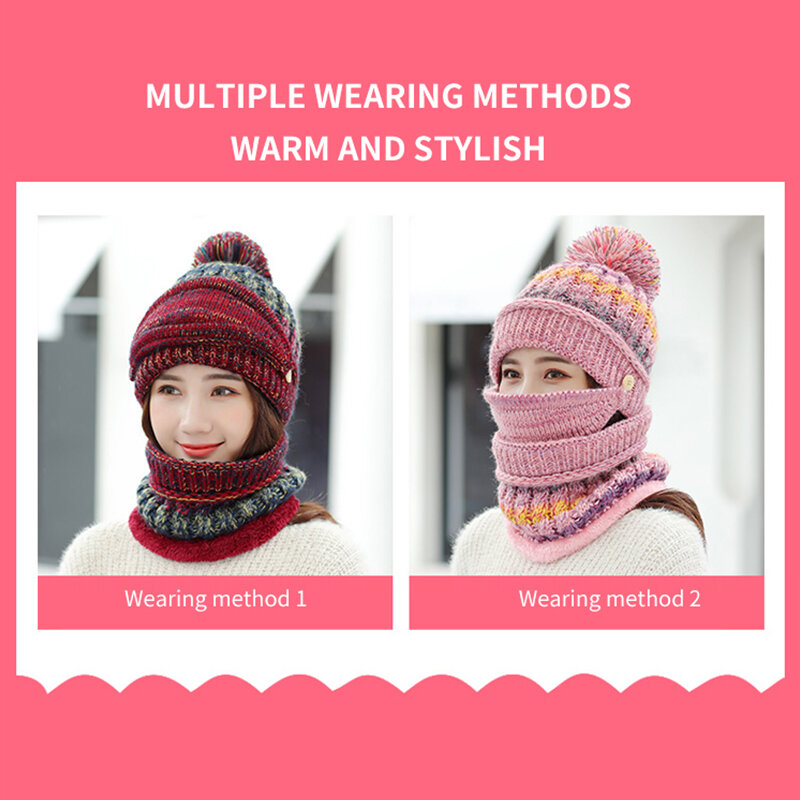 2pcs 패션 여성 따뜻한 귀 머 거리 니트 양모 모자와 스카프 세트 레이디 가을 겨울 사이클링 모자 액세서리