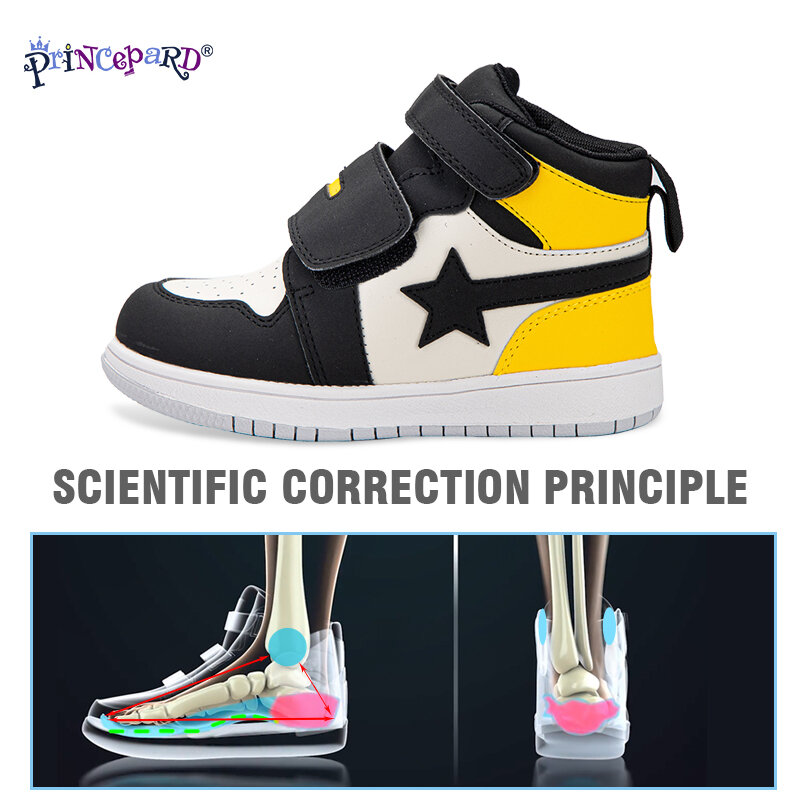 Princepard子供用整形外科用滑り止め靴アーチサポート付きカジュアルスニーカーレザー矯正靴男の子と女の子