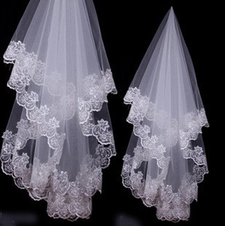 1T białe koronka w kolorze kości słoniowej aplikacje welon ślubny ślub kobiety eleganckie jedna warstwa kwiatowy haft