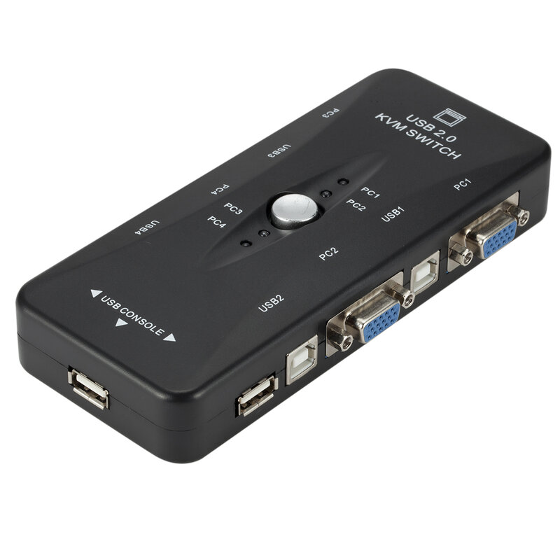 USB 2.0 KVM Switch Box para Mouse, Impressora de Teclado, Switcher Share, 200MHz, 1920x1440, Monitor VGA, Adaptador de Caixa, 4 Portas