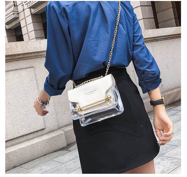 نساء موضة العلامة التجارية تصميم حقيبة كتف مربعة صغيرة واضحة شفافة بو مركب حقيبة ساع حقائب اليد النسائية الجديدة