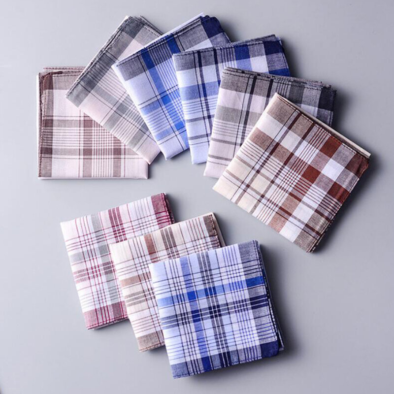 Mouchoirs à carreaux en coton de couleur foncée pour hommes et femmes, mouchoirs à rayures, coffret cadeau, 10 pièces