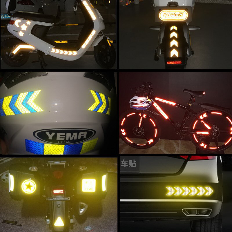 10 Buah/Set Stiker Mobil Pita Tanda Panah Reflektif Stiker Keselamatan Peringatan untuk Bumper Mobil Reflektor Bagasi Pita Bahaya Aksesori Mobil