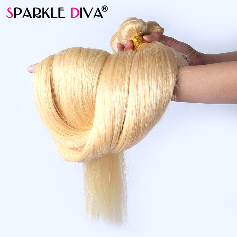 613 Blonde Straight Hair Bundles Peruvian Remy Human Hair 1/3/4 Extension Honey Blonde Bundles 8- 40 Inch Free Shipping