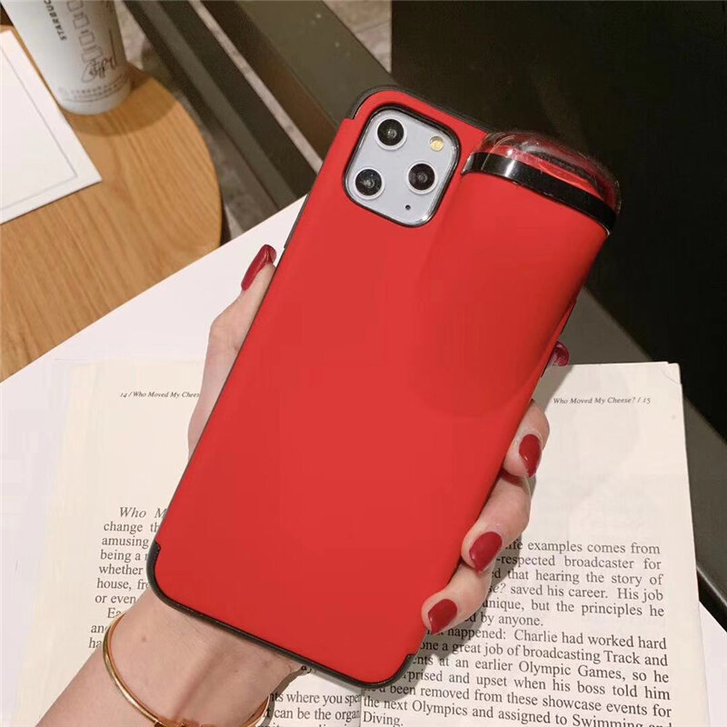 for IPhone 11 Pro Max X Xr XS 8 7 Plus with Airpods Holder 2 In 1 Fashin Trendy Full Hard Protect Red Wireless Earphone Cover