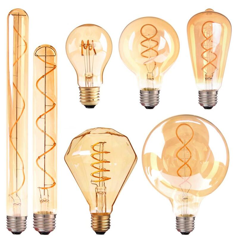 Bombilla LED E27, 220V, regulable, Vintage, espiral, filamento, A19, 4W, Retro, incandescente, decoración, lámpara de iluminación LED, ampolla