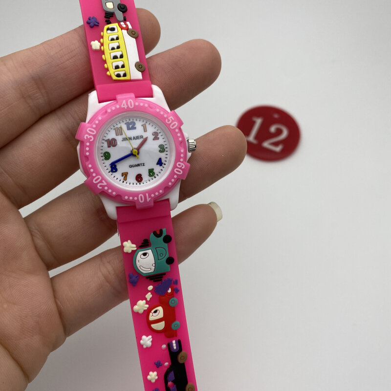 패션 핑크 아랍어 숫자 다이얼 쿼츠 시계 어린이위한 귀여운 빛나는 캔버스 스트랩 키즈 시계 소녀 생일 선물