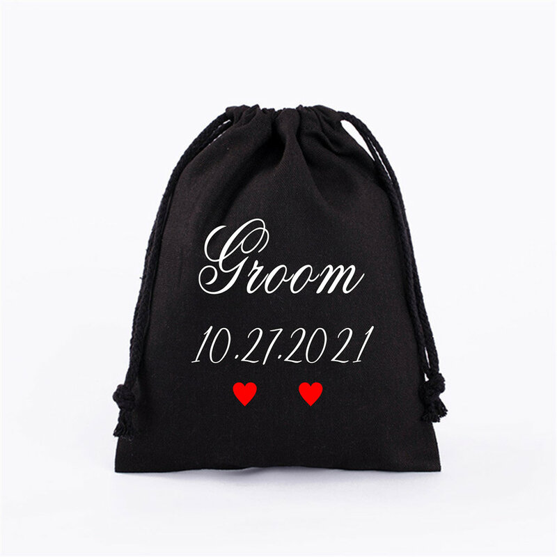 Bolsas de regalo personalizadas para novia y novio, 25x32cm, accesorio de fiesta con nombre personalizado, bolsa de embalaje de lona con cordón, 2 uds.