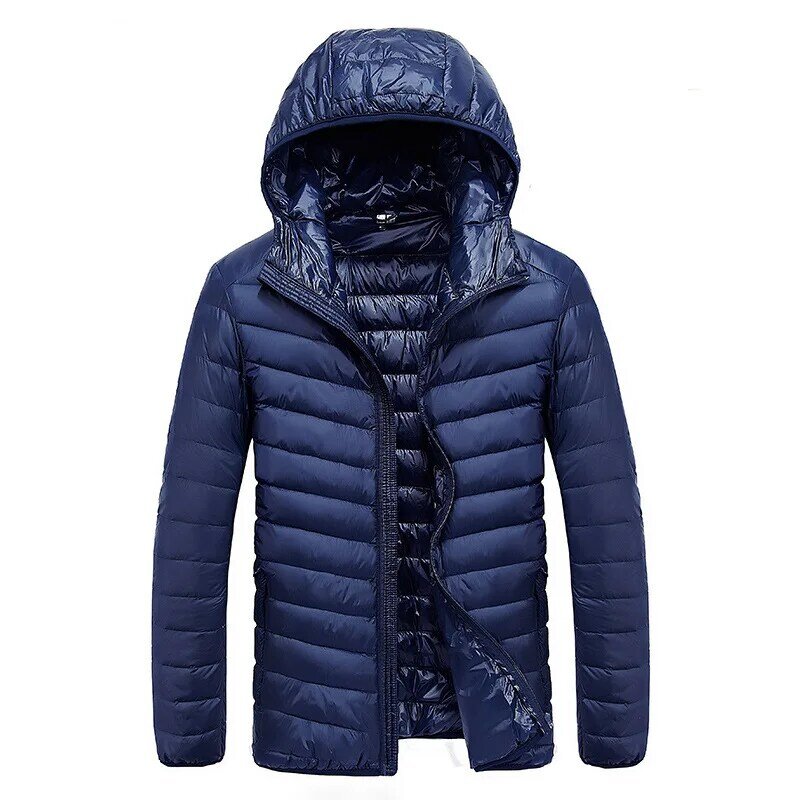 2019 New Men's Down Coat Fashion Casual Quality Loose Large Size Casual White Duck Down Black Gray Blue Men's Hooded Down Jacket