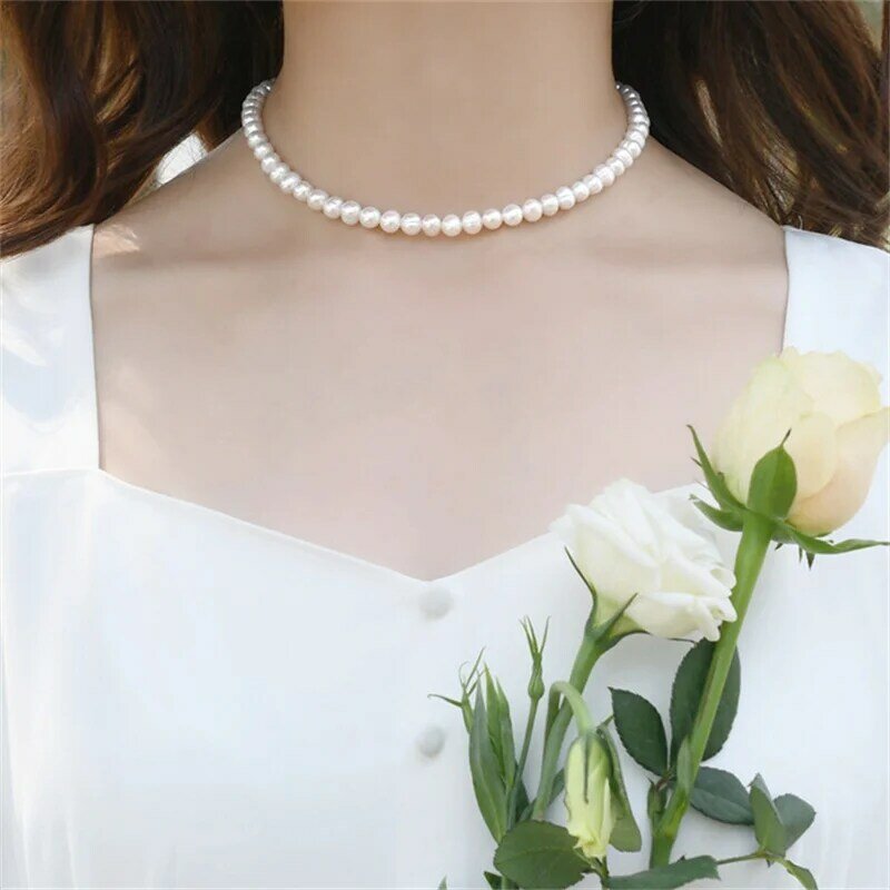 Collier ras du cou en chaîne de perles pour femmes, Style Vintage Simple de 6MM, pendentif de coquille d'amour de mariage, bijoux de mode en gros