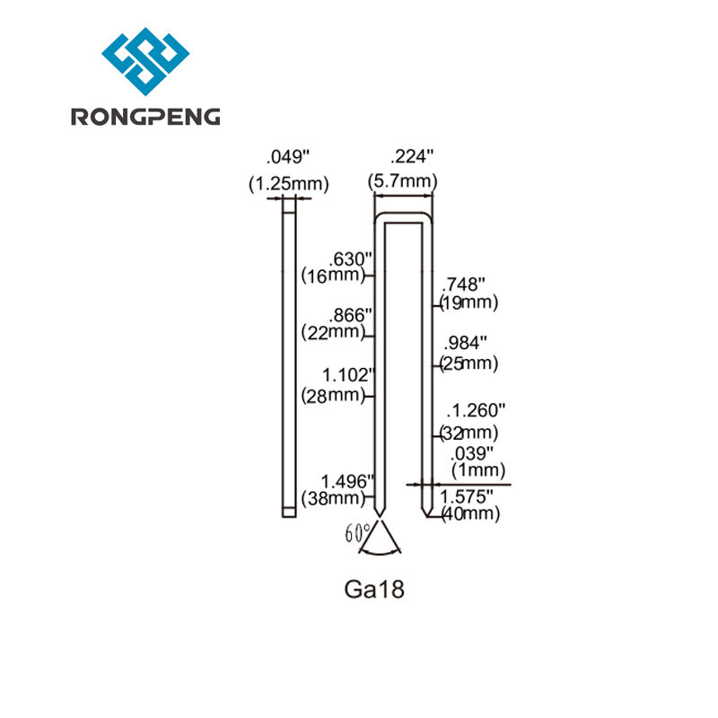 RONGPENG มาตรฐานเครื่องวัดขนาด18หรือ Gauge 20 Staples Crown เล็บสำหรับเครื่องเย็บกระดาษนิวเมติก