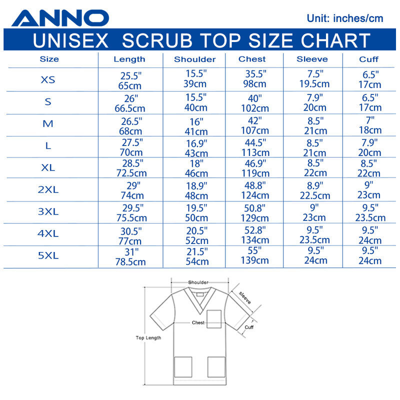 ANNO Hospital Staff Scrubs Top Medical Sanitary Nursing Uniform Dental Clinic Print Beauty Caregiver Coveralls