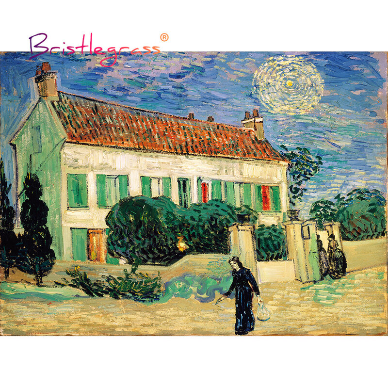 BRISTLEGRASS-rompecabezas de madera de 500 piezas, Casa Blanca en la noche, Vincent van Gogh, juguete educativo, pinturas coleccionables, decoración