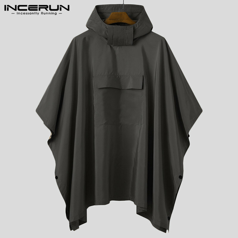 Incerun-メンズ防水フード付きジャケット,丈夫で速乾性,ポケット付き,カジュアル,外側,不規則なコート,浸漬,コート,S-5XL