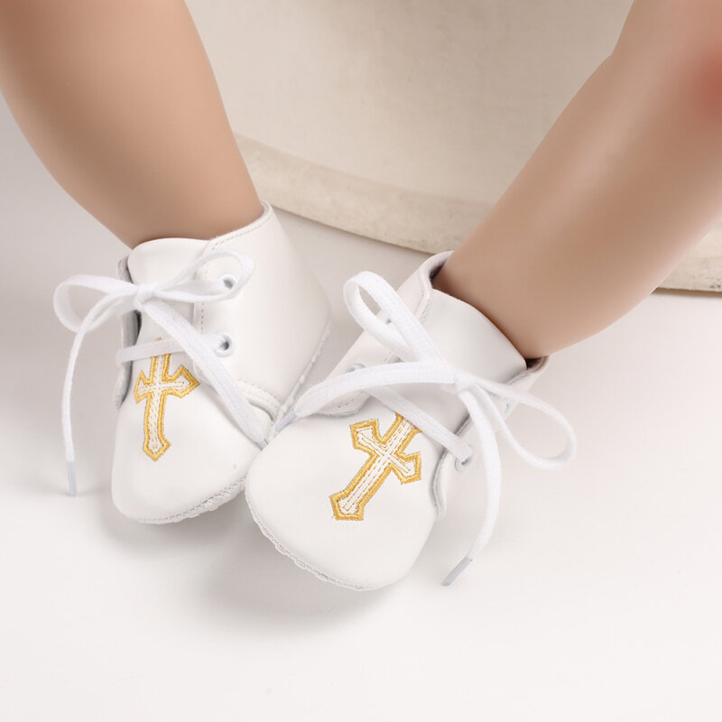 신생아용 화이트 아기 세례 신발, 유아 패션 신발, 교회 십자가, 소년 소녀 캐주얼 소프트 솔 아기 신발, 신제품