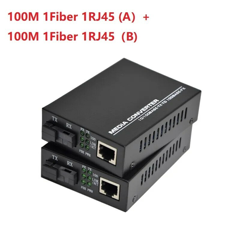 1 Paar 10/100M Glasvezel Transceiver 1 Fiber Poort 1 RJ45 Ethernet Poorten Single-Mode Optische fiber Media Converter Fiber Switch