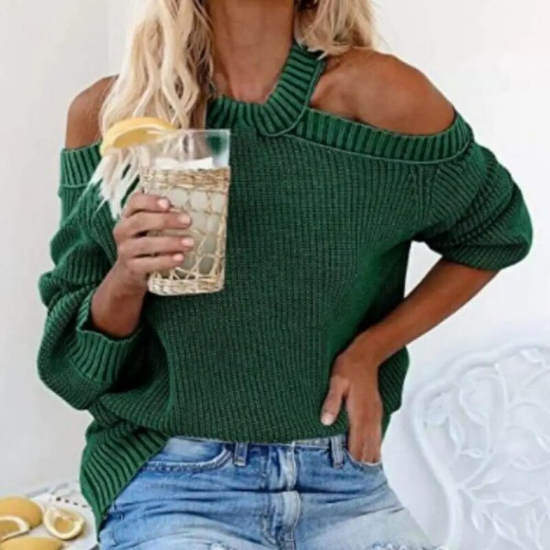 70% Dropshipping!! Sexy Knitted Jumpers Pullovers Knitwear Open Shoulder Backless Cross O Neck Knitting Sweater for Daily Wear