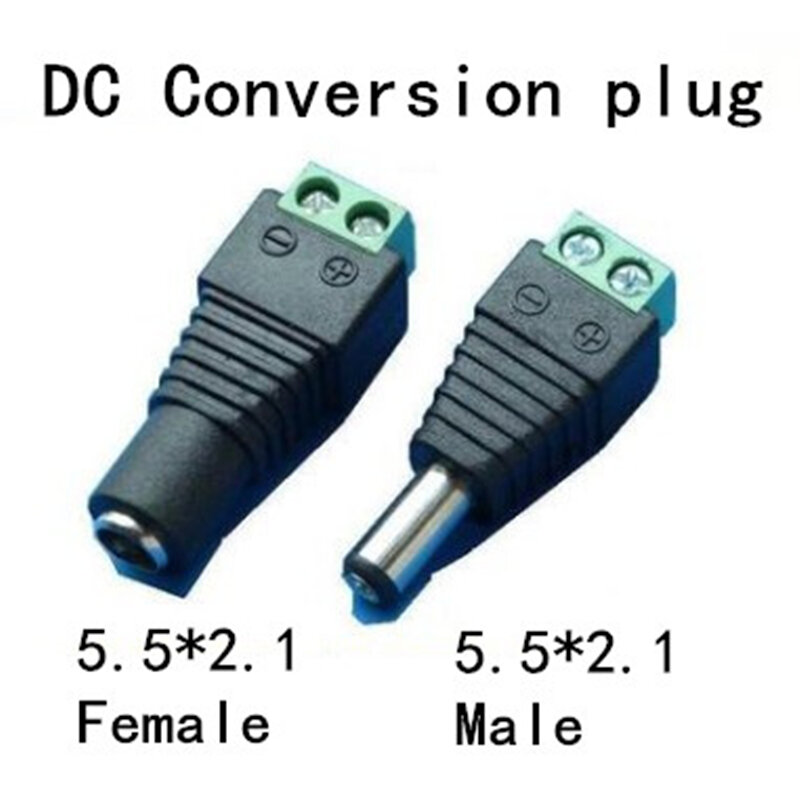 Conector DC fêmea ou macho, Power Jack Adapter, conector do cabo, LED Strip Light, CCTV, 3528, 5050, 5730, 2.1x5.5mm, 1pc