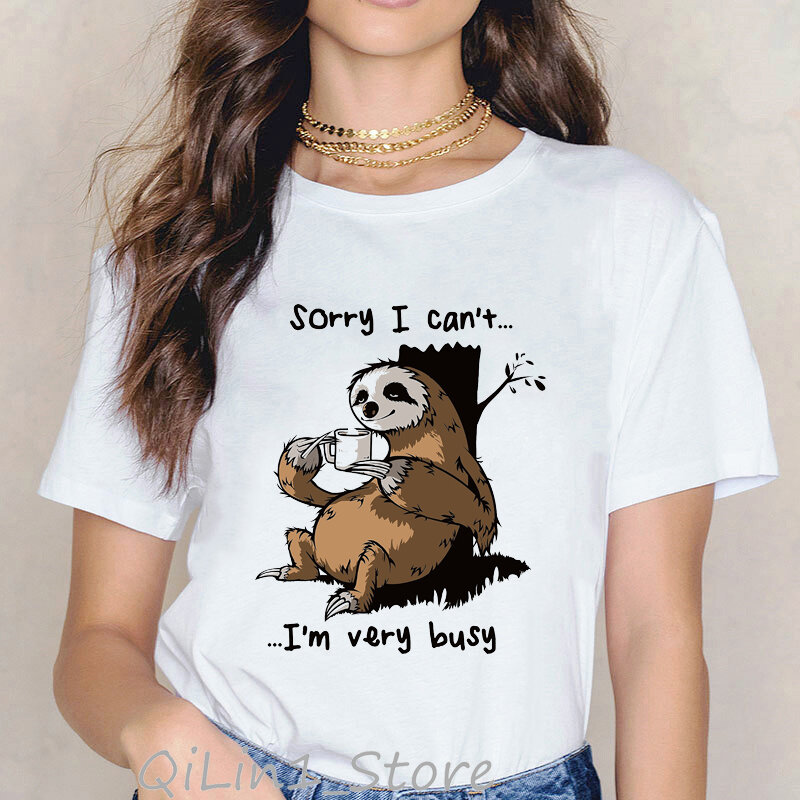 Maglietta bianca femminile superiore estiva donna lo faccio domani maglietta con stampa animalier Femme Cartoon bradipo orso stampato magliette Funy