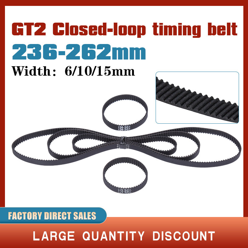 GT2 Closed Loop Timing Belt Rubber 236/238/240/242/244/246/248/250/252/254/256mm 2GT width 6/10/15mm GT2 pulley 3d printer parts
