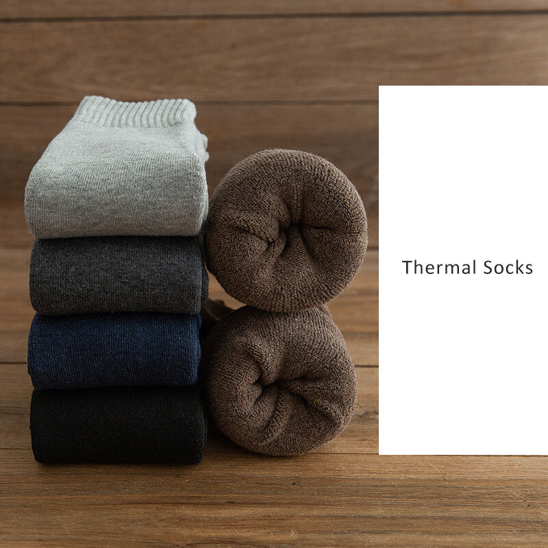 3 Pairs Men's Long Thermal Socks Casual Pure Cotton Warm Business Solid Terry Socks Party Wedding Gift Comfortable Dress Sokken