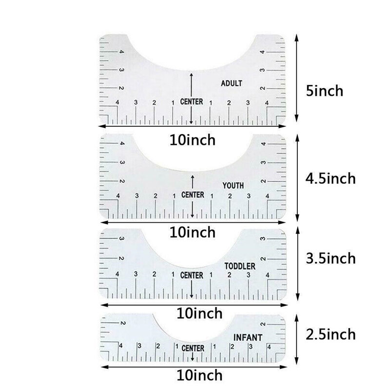 4PCS/Set T-Shirt HTV Vinyl Alignment Ruler Tool Sewing Centering Guide Tools