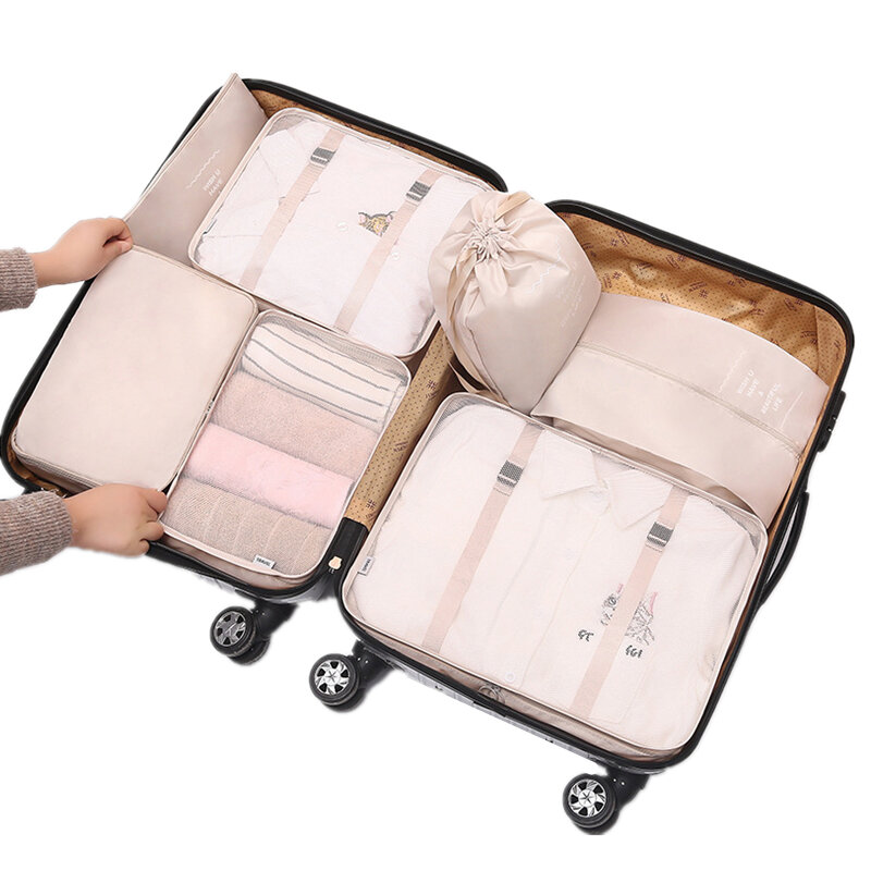 RUPUTIN-Sac de rangement étanche pour vêtements de voyage, valise de haute qualité, trousse de toilette cosmétique, accessoires de voyage, ensemble de 7 pièces