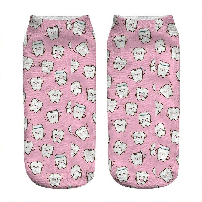 Women's socks kawaii Funny Seamless pattern with cute teeth Socks Woman harajuku Happy Funny Novelty girl gift Socks for women