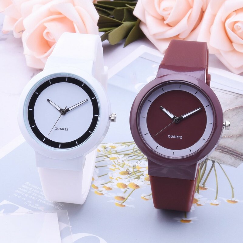 Relojes para mujeres de moda banda de silicona de cuarzo analógico redondo reloj de pulsera Relojes para mujeres Montre Femme Часы Женские
