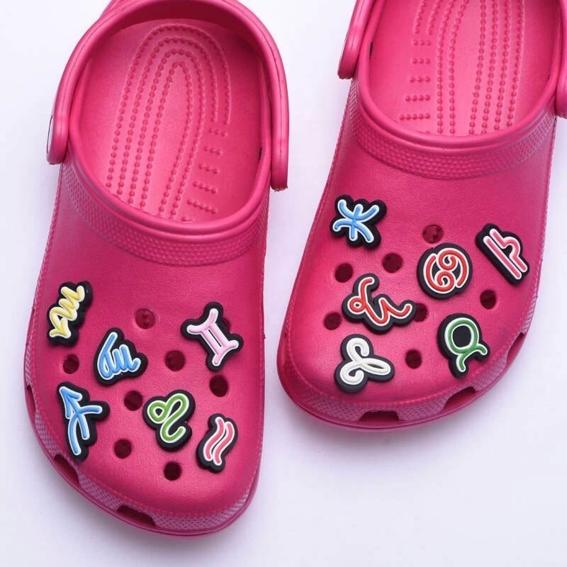 Accesorios para zapatos de PVC para niños, decoración con los signos del zodiaco, dijes, zuecos, pulseras