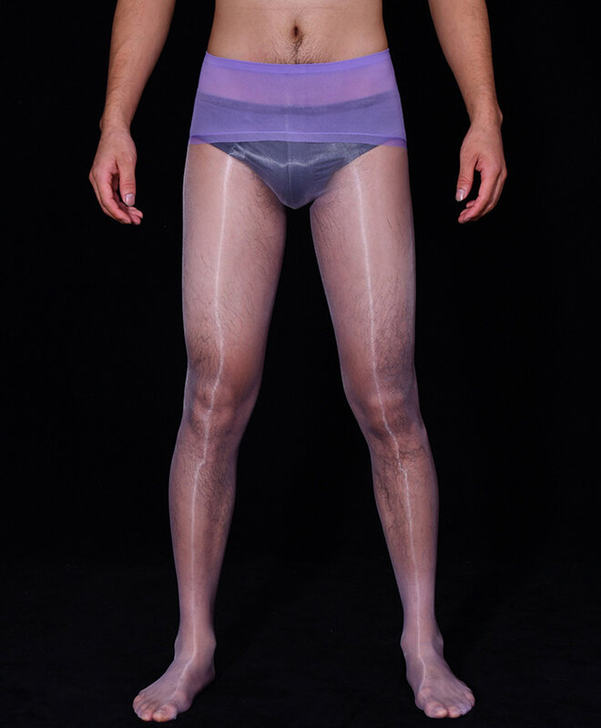 Sexy Oil Shine Mens collant attillati lingerie Gay calza lunga Legging sottili calzini trasparenti mutande