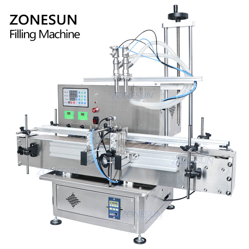 ZONESUN 데스크탑 2 헤드 자동 젤 샴푸 액체 주스 다이어프램 펌프 생산 라인 용 충전기