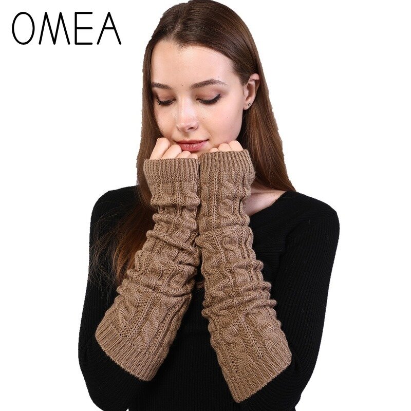 OMEA – manches de bras tricotées pour femmes, gants demi-doigt à motif tressé torsadé, couleur unie, manches de printemps chaudes