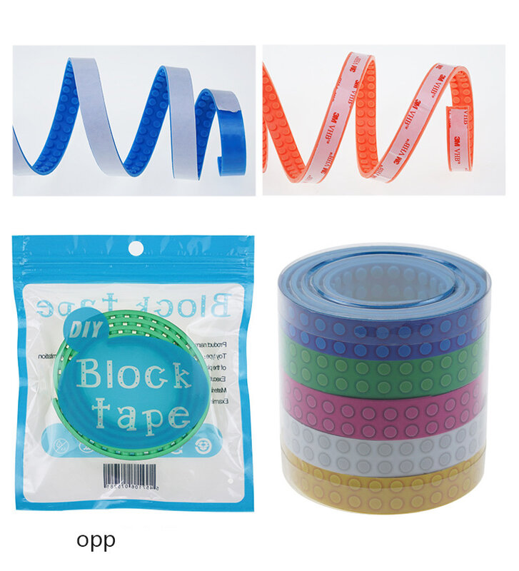 100CM 2X124 puntos lazos de plástico bloques de juguete cinta adhesiva de plástico niños adultos DIY bloques de construcción placa Base pegajosas cinta de respaldo