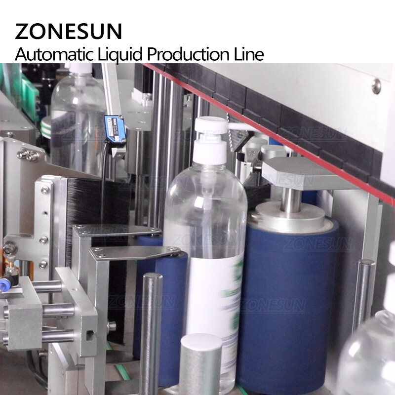 ZONESUN كامل التلقائي انفجار برهان خط الانتاج قابل للاشتعال السائل الكحول لصق سيرفو ملء خط انتاج زجاجات المياه-تعبئة وتغطية