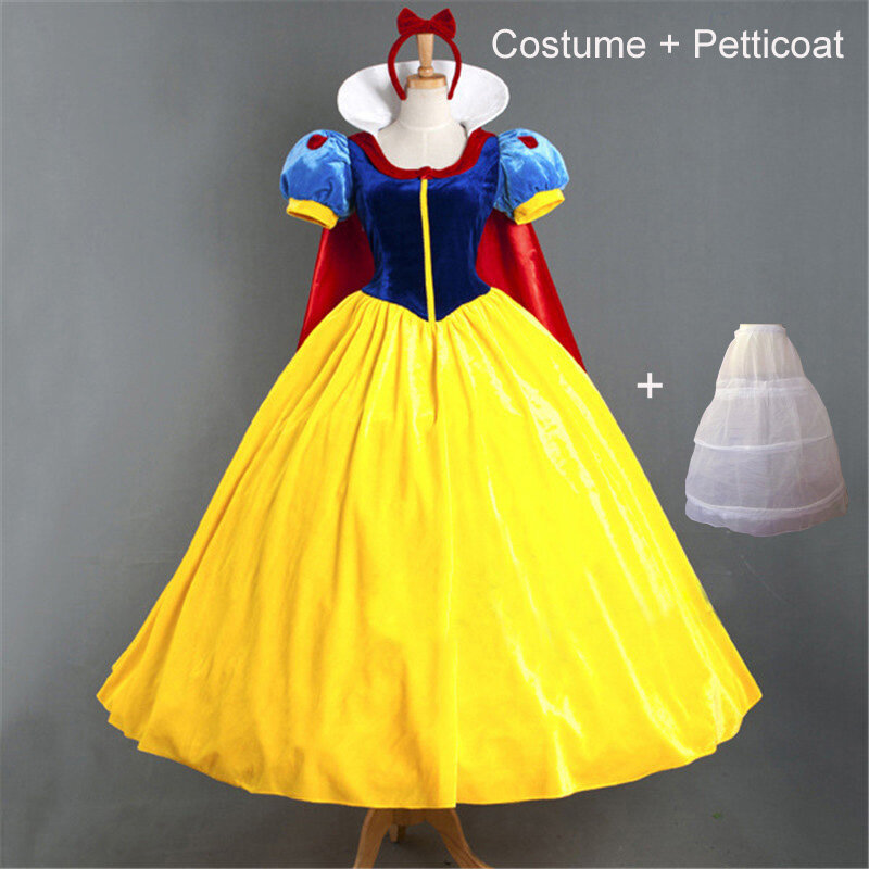 Princesa branca neve vestido cosplay para mulheres, Vestido dos desenhos animados para adulto, Halloween Party Costume