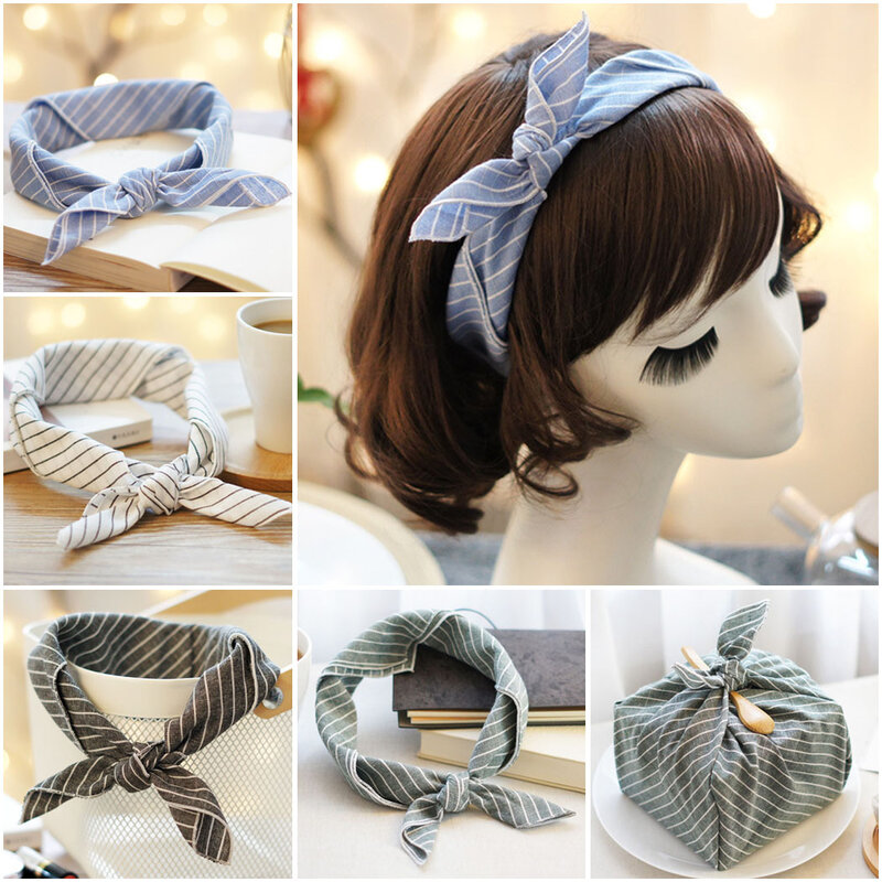 Bufanda cuadrada multiusos para mujer, pañuelo a rayas que combina con todo, pañuelo para la cabeza
