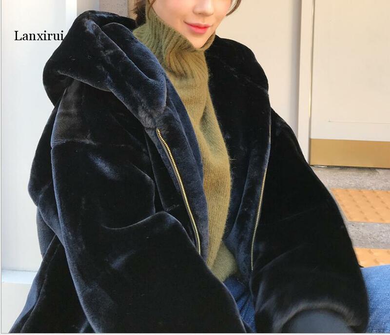 ผู้หญิงฤดูใบไม้ร่วงฤดูหนาว Faux Fur Jacket หญิงแฟชั่น Causal ผู้หญิงขนาดใหญ่ Hooded Coat