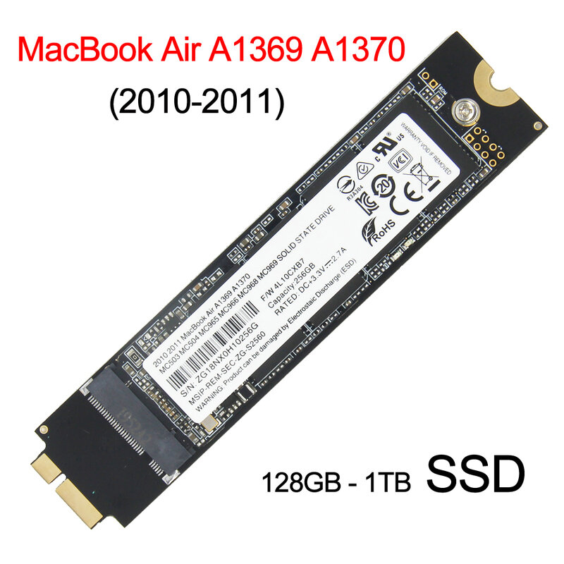 Unidad de estado sólido para Apple Macbook Air, disco duro HDD de 128GB, 256GB, 512GB, 1TB, A1369, A1370, Mac Air 2010-2011, MacBook Air 3,1, 4,1