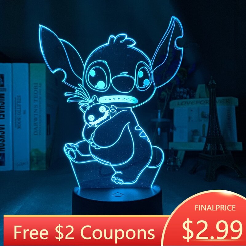 USB Led Night Light Stitch Hug Scrump Battery Powered Night Lamp for Children Lilo Stitch Kids Bedroom Decor Gift Dropshipping